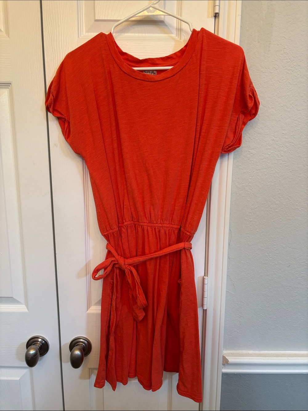 love, Fire Orange Tie-Waist Mini Dress
